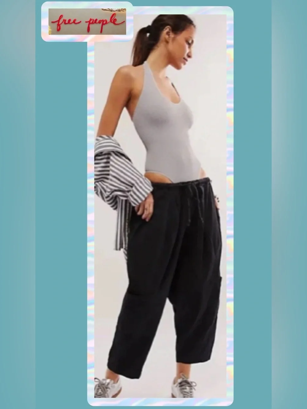 🆕 Free People Kahlani Harem Pull On Pants Rope Tie Elastic Waist Black